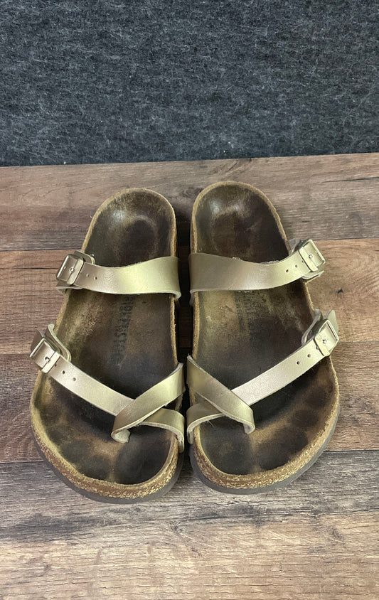 Birkenstock Mayari Gold Metallic Birko-Flor Toe Loop Sandals Size EU 43 US 12