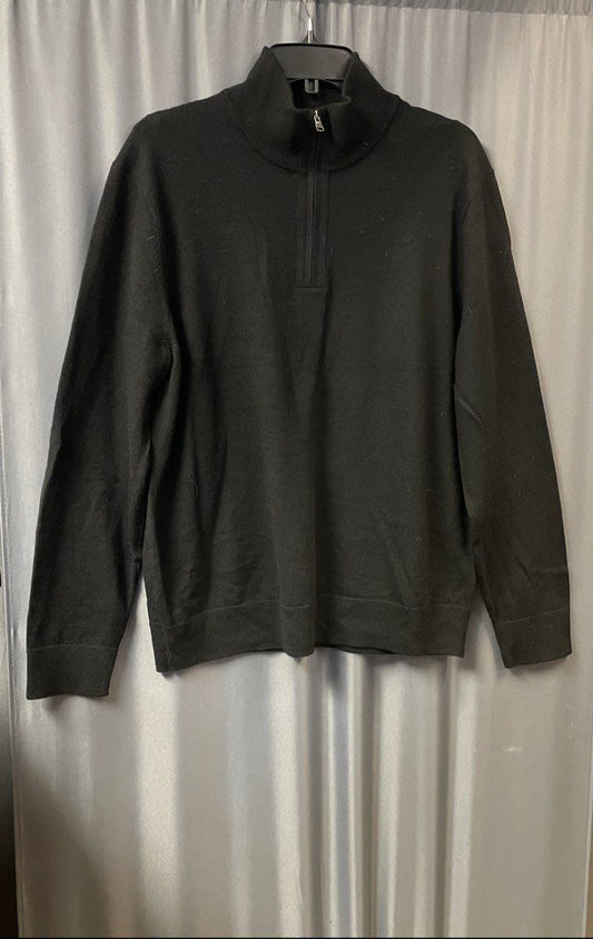 Banana Republic Men's Black Merino Wool Italian Yarn Quarter Zip Sweater Sz L