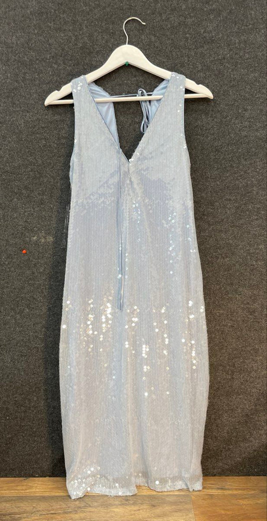 Francesca's Women's Light Blue Sequin V-Neck Deep V-Back Party Dress Size XL NWT