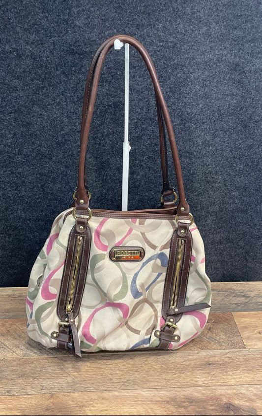 Rosetti Multi-Color Signature Link Print Canvas Shoulder Bag Triple Compartment