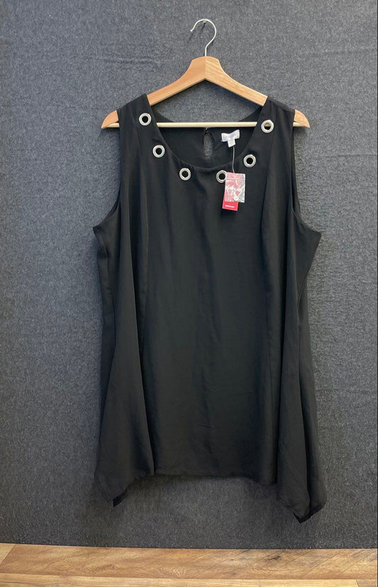 Avenue Women's Black Grommet Neck Sleeveless Sharkbite Tunic Top NWT Sz 14/16