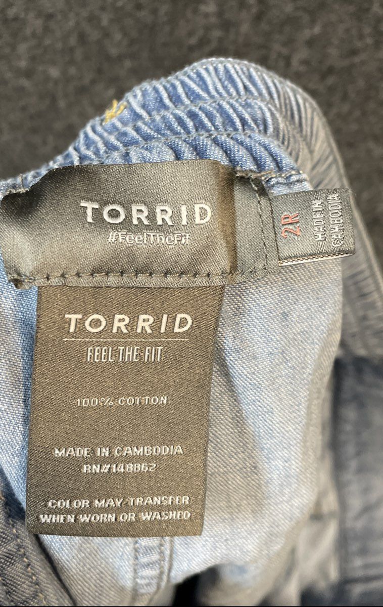 Torrid Women's Light Blue Cotton Chambray Drawstring Wide Leg Pants Sz 2R