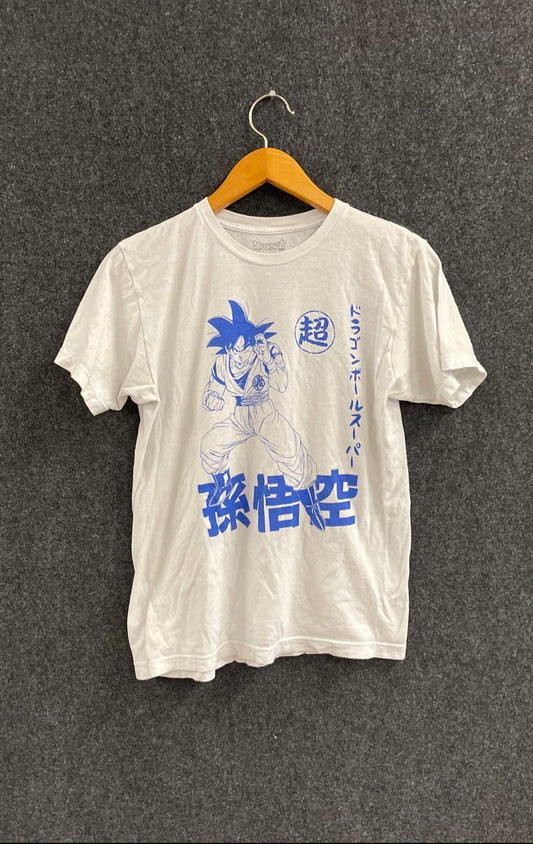 Dragon Ball Super Men's White Goku Graphic Kanji Blue T-Shirt Sz M