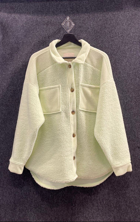 American Eagle Women's Light Green Sherpa Corduroy Shacket Jacket Sz M NWT