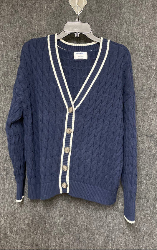Old Navy Women's Navy Blue White Slouchy Cable-Knit Cardigan Sweater Sz M