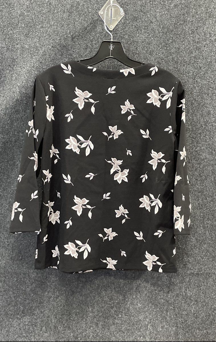 Ann Taylor Factory Women's Black White Floral Boat Neck 3/4 Sleeve Top Sz M