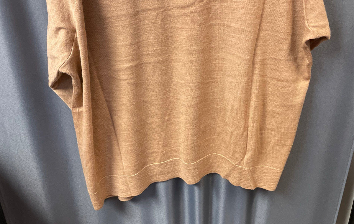 Talbots Plus Women's Tan Merino Wool Ribbed Shoulder Crewneck Sweater Size 3X