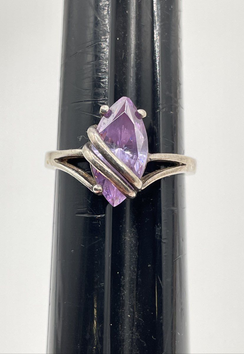 925 Sterling Silver Marquise-Cut Lavender CZ Split-Shank Crossover Band Ring 4g