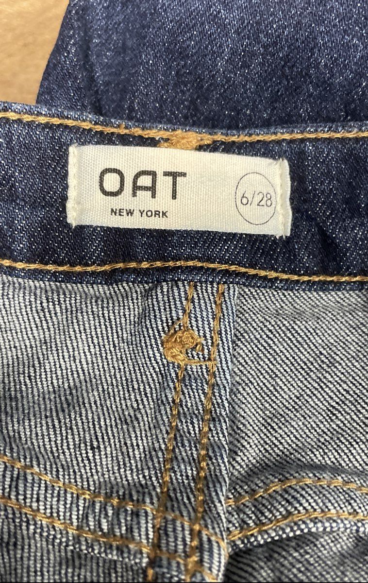 OAT New York Women's Blue Seam Front Cropped Straight Leg Jeans Sz 6/28