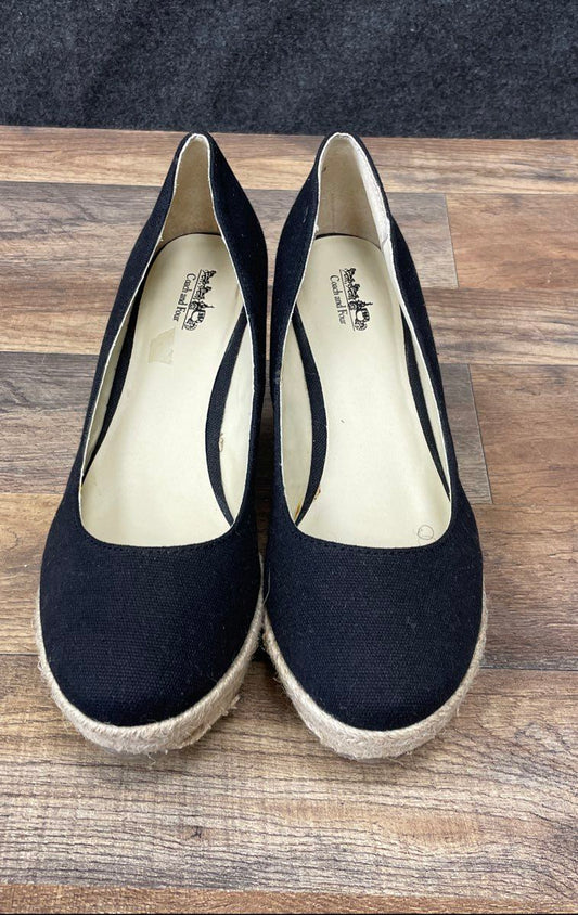 Coach and Four Black Canvas Espadrille Wedge Pumps Heels Women's Size 9