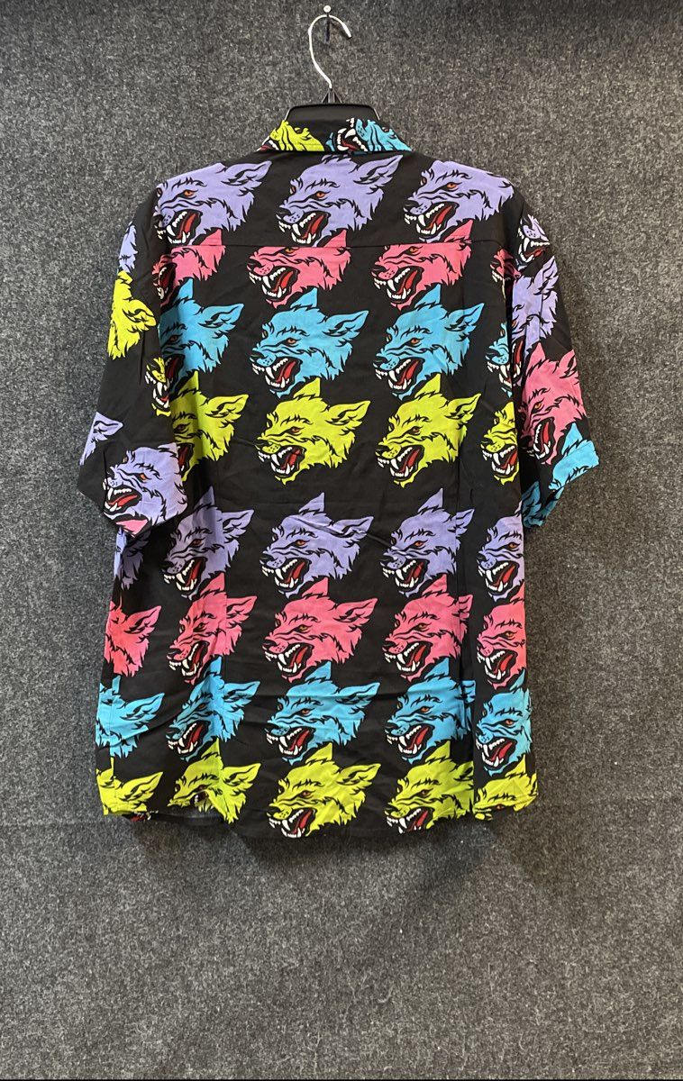 Delusions of Grandeur Wolf All Over Print AOP Rayon Button Up Shirt Sz L