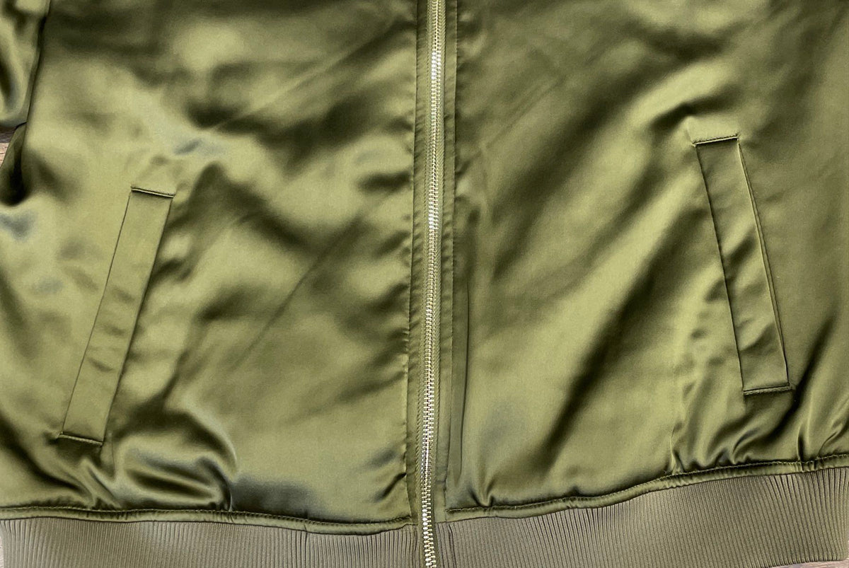 INC International Concepts Women's Olive Green Satin Bomber Jacket NWT Size L