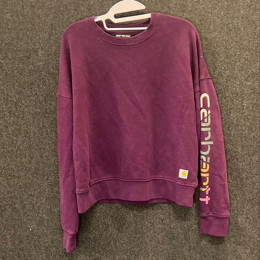 Carhartt Women's Purple Crewneck Sweatshirt Gradient Logo Sleeve Loose Fit Sz S