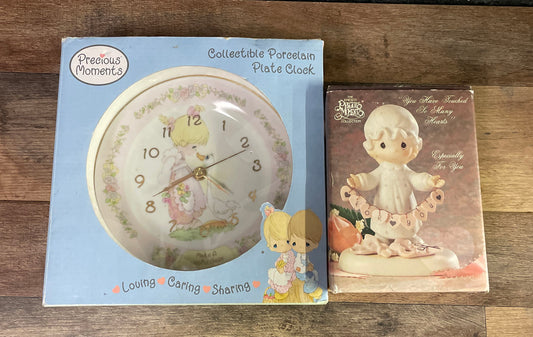 Vintage Precious Moments Porcelain Clock + Figurine Lot of 2 1991 Enesco
