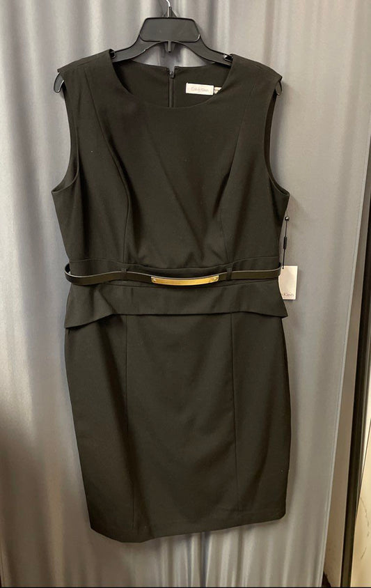 Calvin Klein Women's Black Sleeveless Belted Peplum Sheath Dress Sz 14 NWT