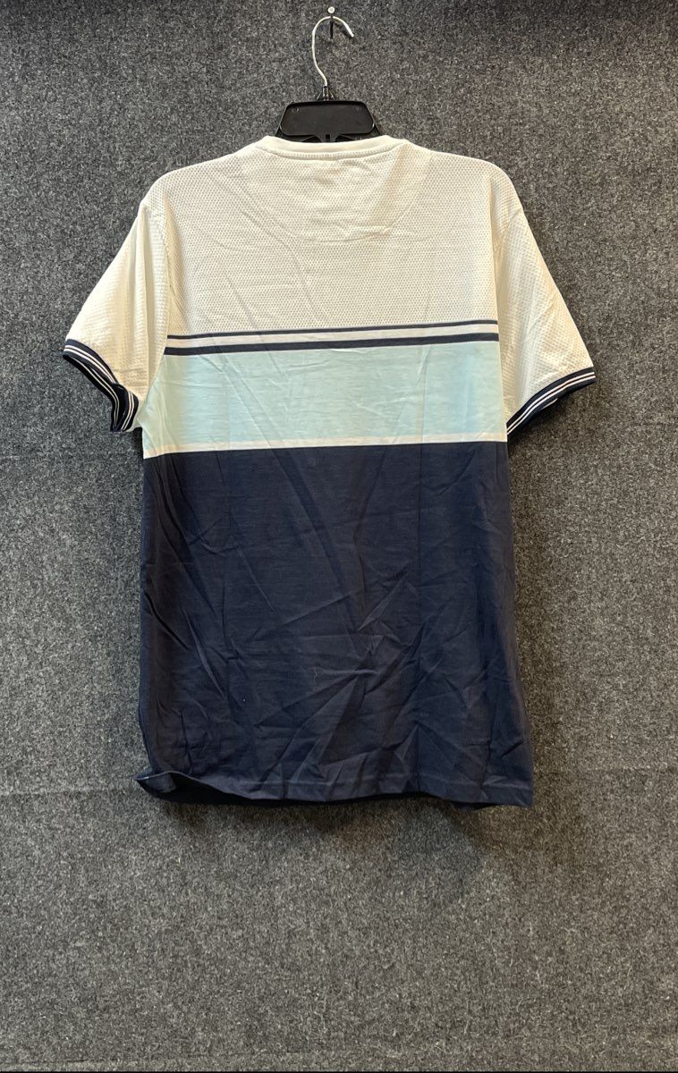 Denim & Flower Ricky Singh Men's White Blue Navy Colorblock Textured T-Shirt XL