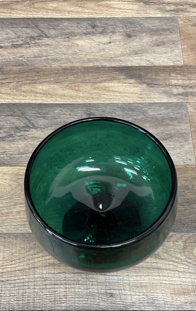 Vintage Art Glass Emerald Green Pedestal Bowl Compote Dish 6" Mid-Century