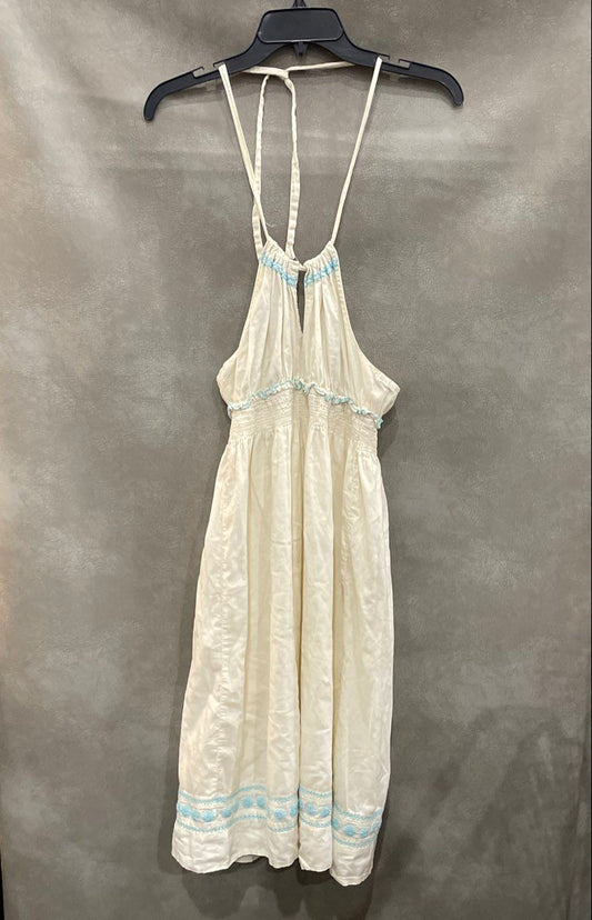 Old Navy Women's Cream Smocked Halter Embroidered 100% Cotton Boho Dress Sz S