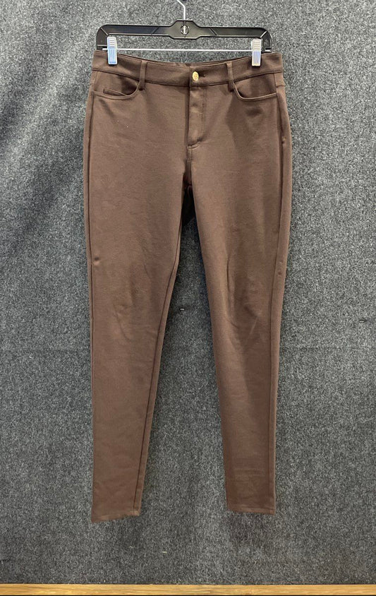 Michael Kors Women's Brown Skinny Stretch Ponte Pants Gold Logo Sz 4