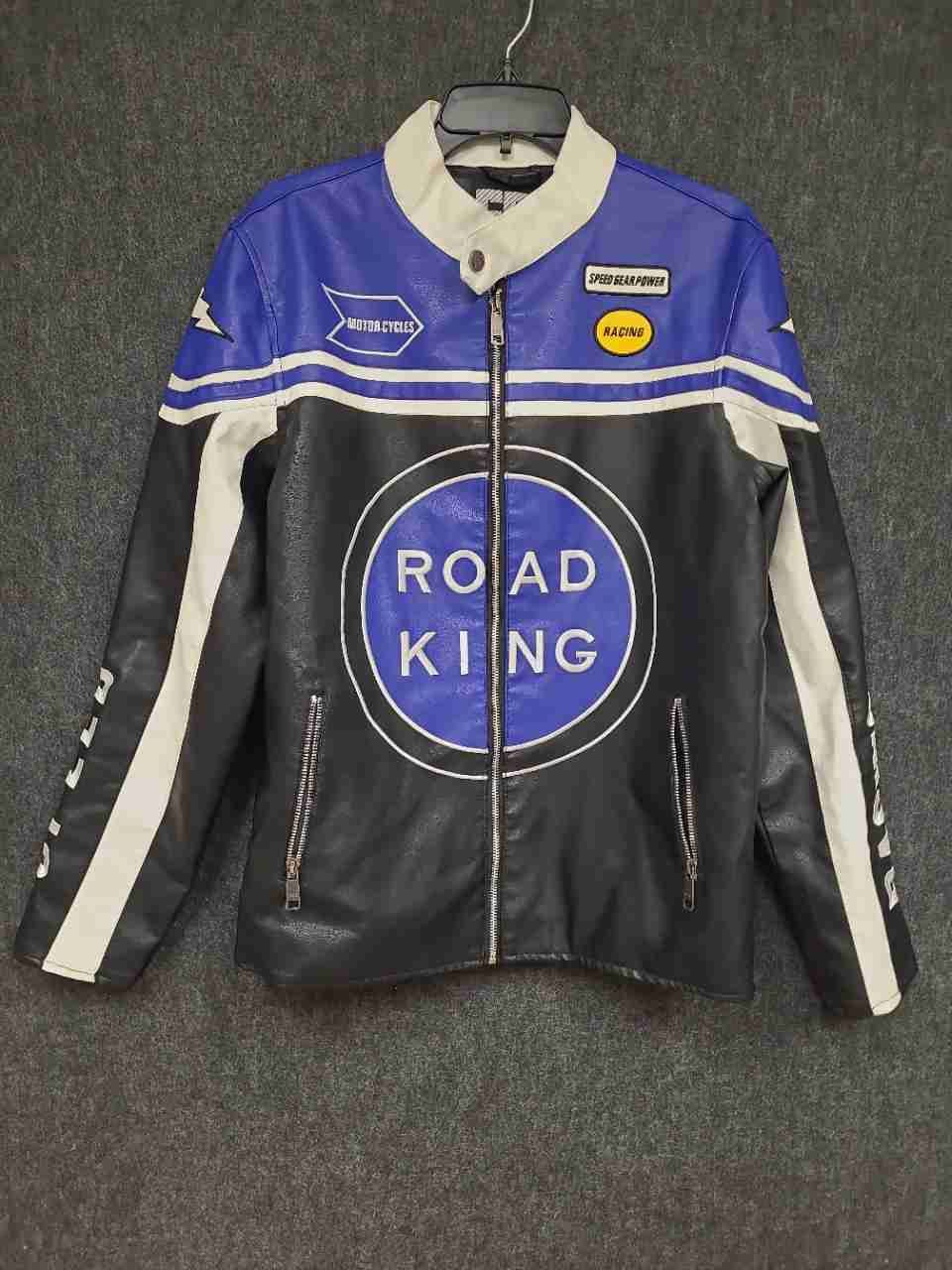 Chor Clothing Company Men's Faux Leather Racing Jacket Black Blue Road King Sz M