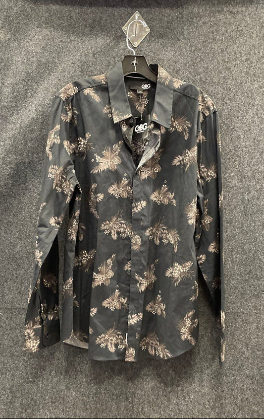 NWT GBG Los Angeles Men's Mayflower Floral Poplin Button Up Shirt Black Sz L