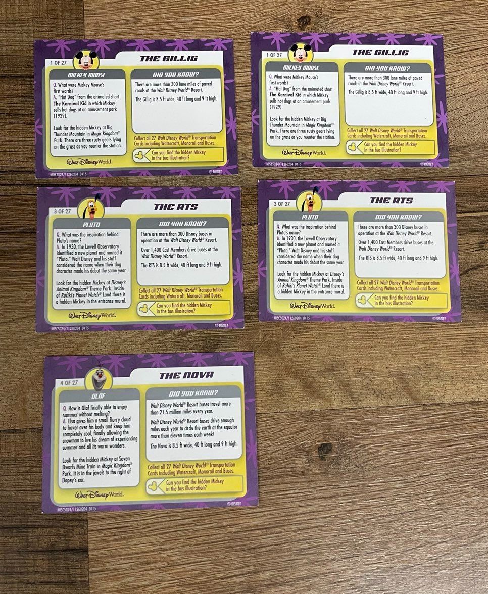 Walt Disney World Transportation Collector Cards Lot of 10 Monorail & Bus