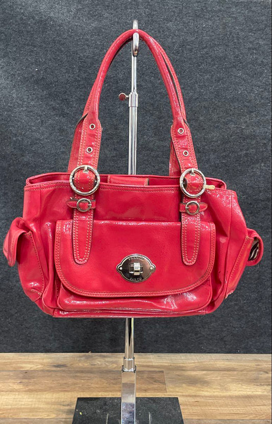 Franco Sarto Red Patent Leather Shoulder Bag Turn Lock Silver Hardware