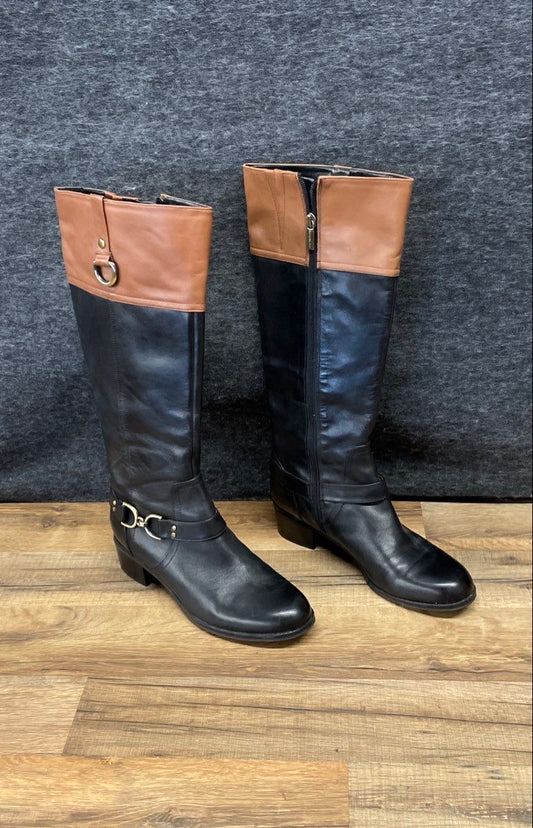 Bandolino Bogle Black Brown Two Tone Riding Boots Calf High Size 8 M