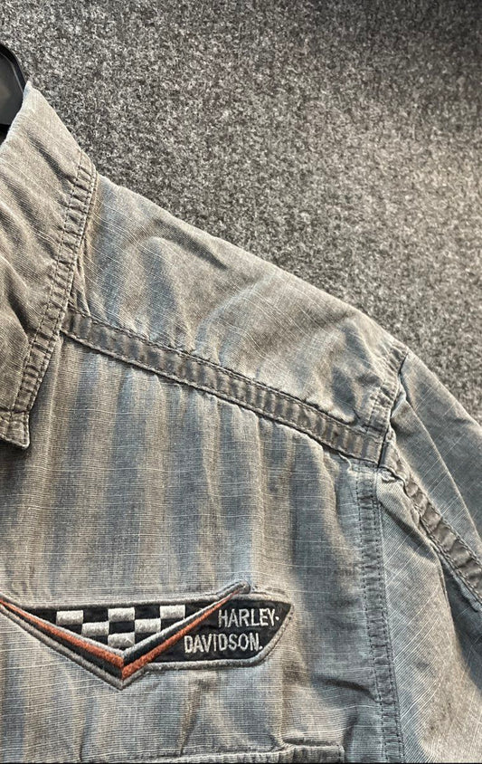 Harley-Davidson Men's Gray Short Sleeve Button Up Work Shirt Embroidered Sz M