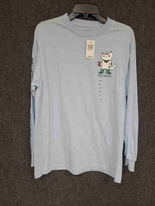 Riot Society Men's Light Blue Lucky Cat Noodle Box Long Sleeve Shirt Sz M NWT