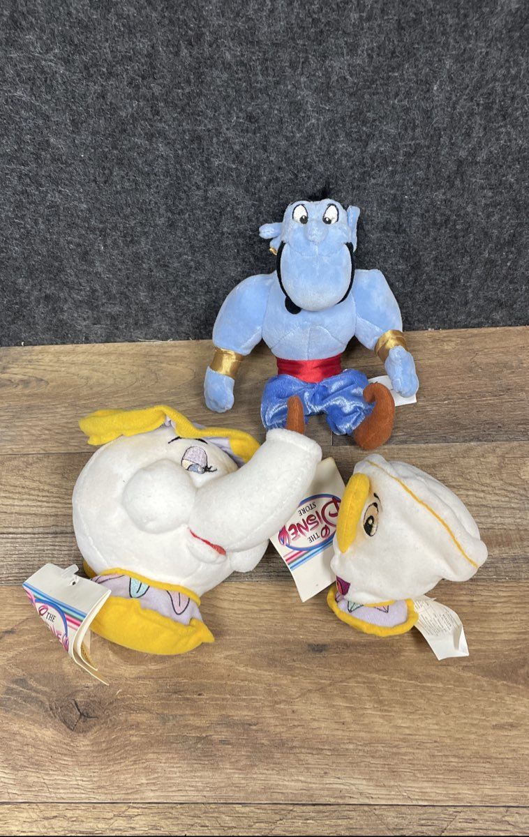 Vintage 90s Disney Store Plush Lot Genie Mrs Potts Chip Beauty & The Beast