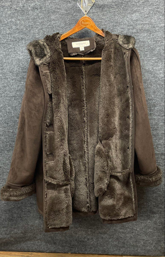 Liz Claiborne Women's Brown Faux Suede Sherpa Lined Hooded Coat Size S