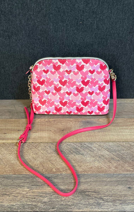 Nanette Lepore Pink Red Heart Pattern Dome Crossbody Bag Gold Hardware