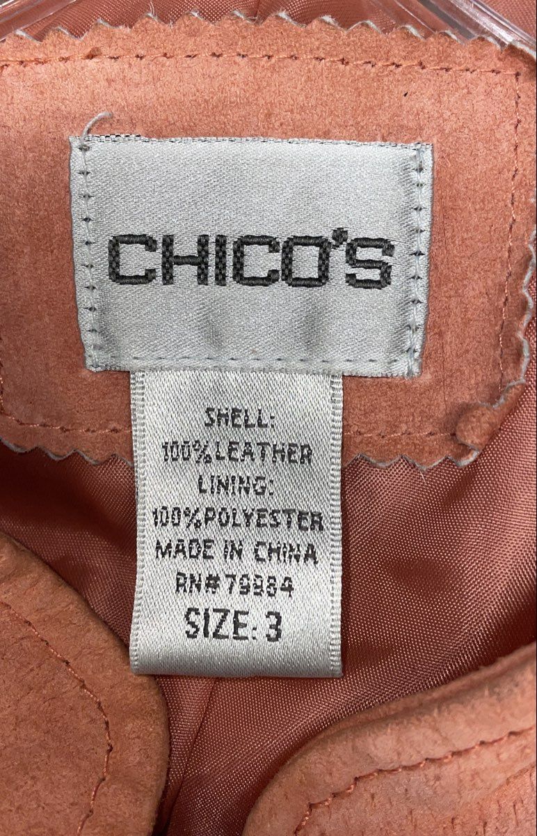 Chico's Women's Orange Suede Leather Full Zip Jacket Stand Collar Sz 3