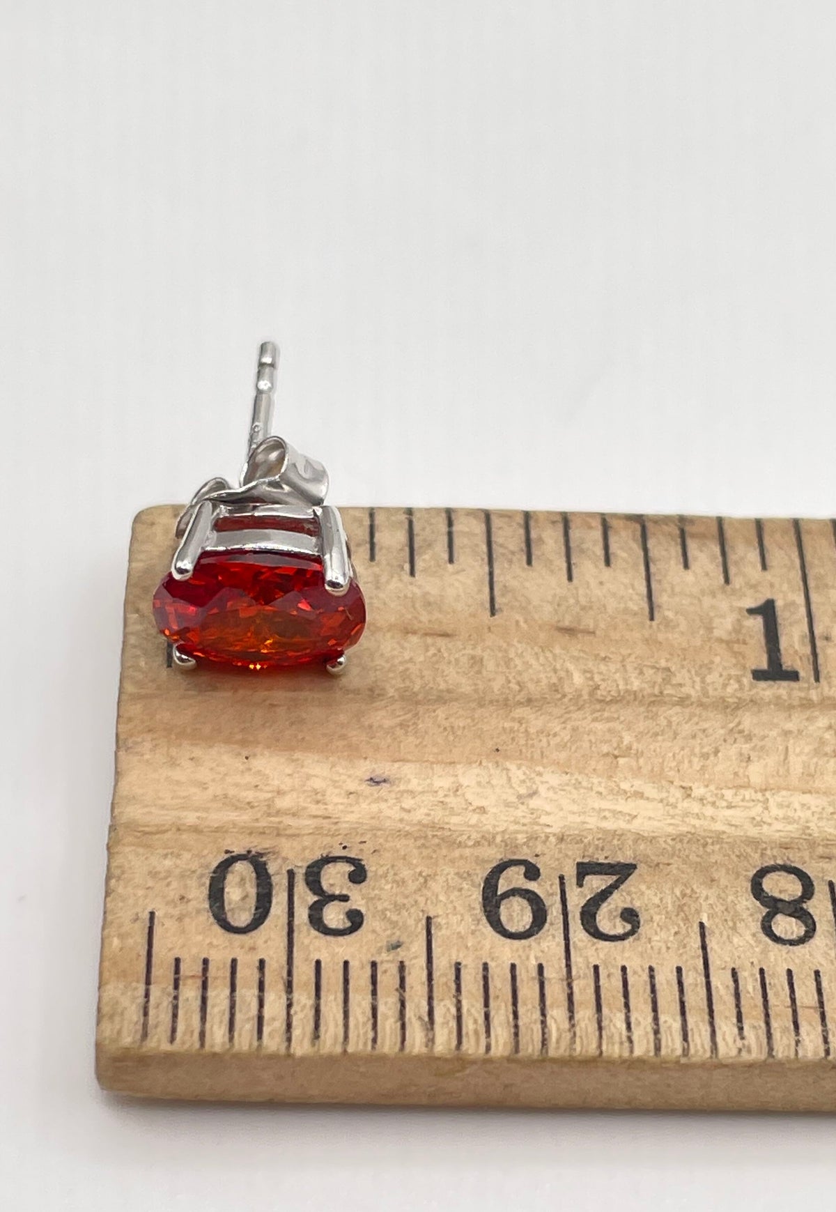 925 Sterling Silver Oval Reddish-Orange CZ Stud Earrings 2.1g