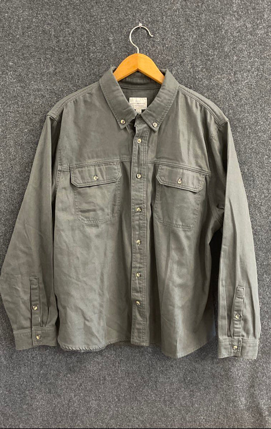 Lucky Brand Men's Gray Heavyweight Twill Work Shirt Button Down Size XXL