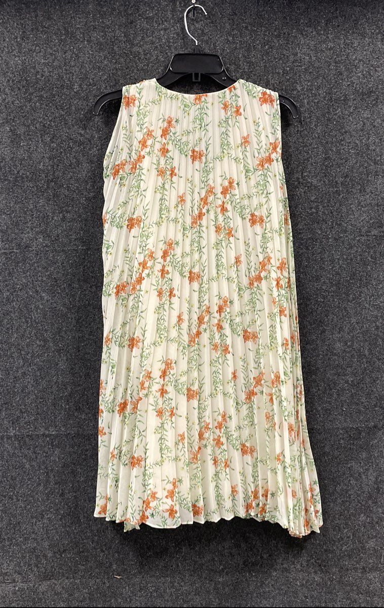 Max Studio Women's Cream Floral Pleated Sleeveless V-Neck Dress NWT Size XS