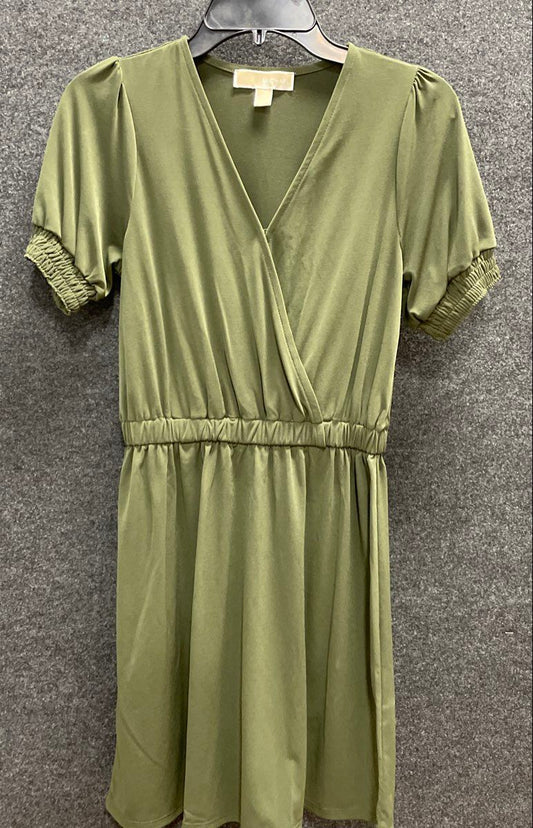 Michael Michael Kors Women's Olive Green Smocked Sleeve Surplice Dress Sz XS