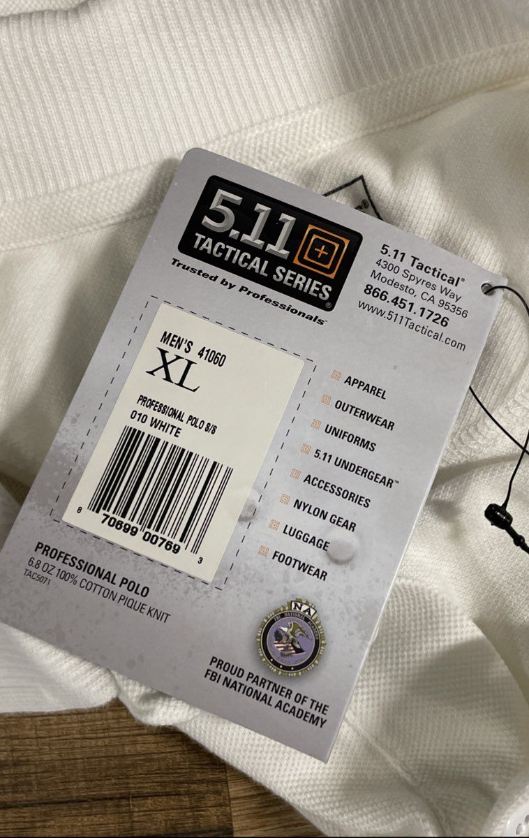 5.11 Tactical Men's White Professional Polo Pique Cotton SS Shirt Sz XL NWT