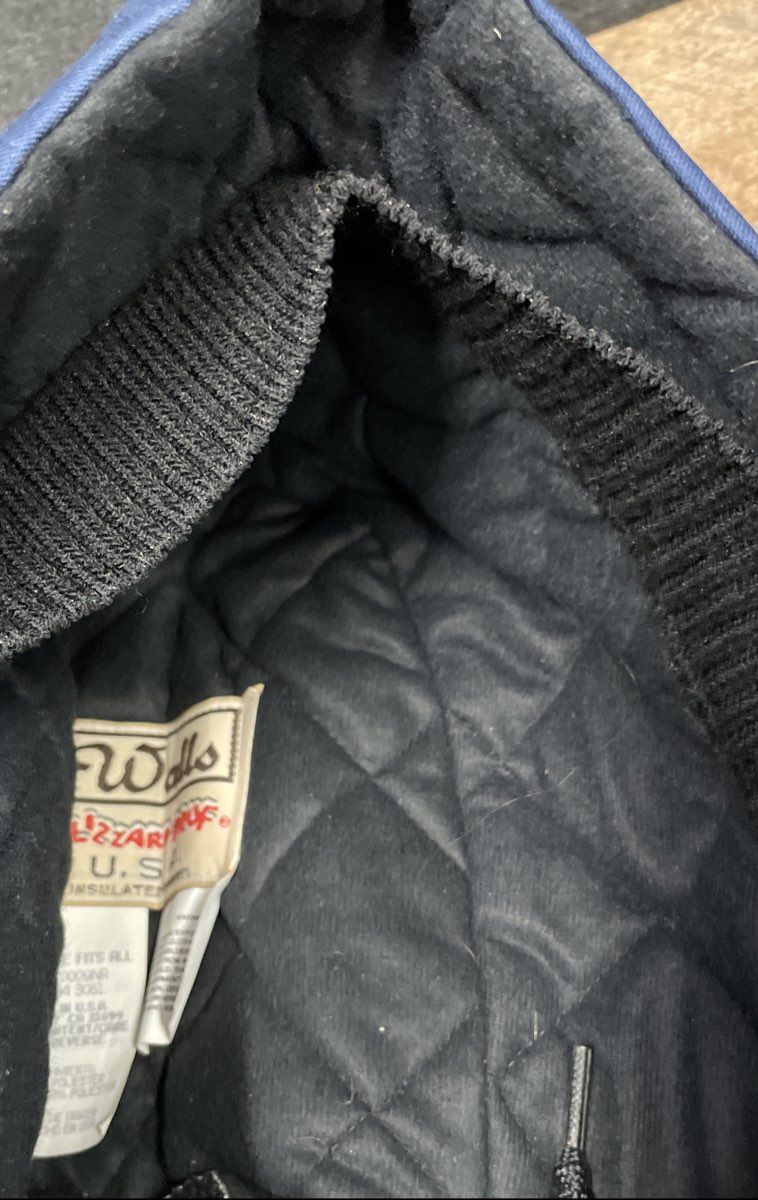 Walls Men's Blizzard Pruf Insulated Hood Hat Navy Quilted Vintage 90s USA OSFA