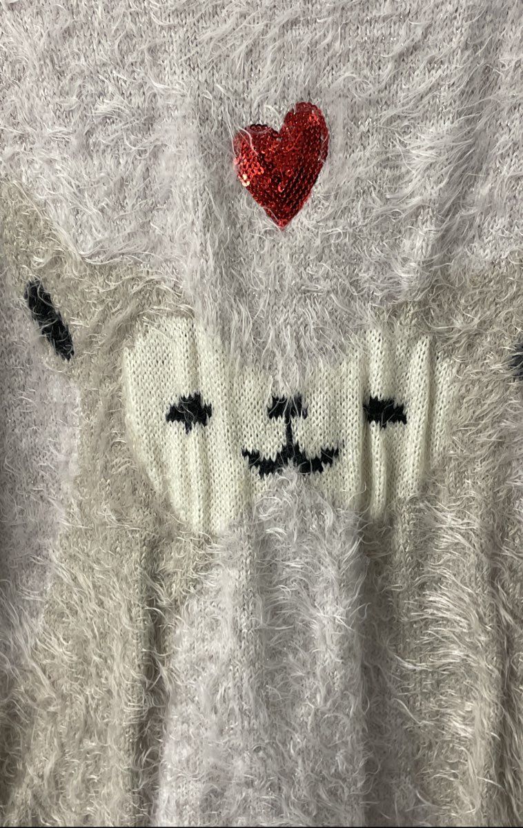 Black Rivet Women's Eyelash Knit Sweater Cream Sloth Sequin Heart Metallic XL