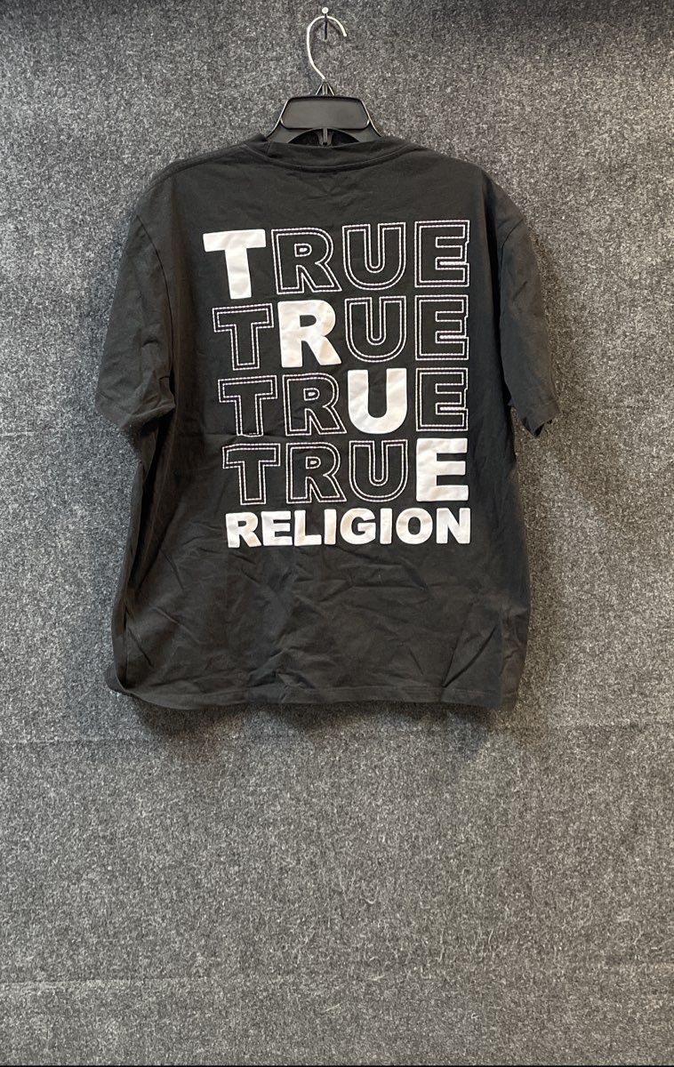 True Religion Men's T-Shirt Black Graphic Horseshoe Logo Sz XL