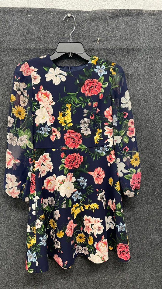 Vince Camuto Women's Navy Floral Chiffon Sleeve Fit & Flare Dress Size 4