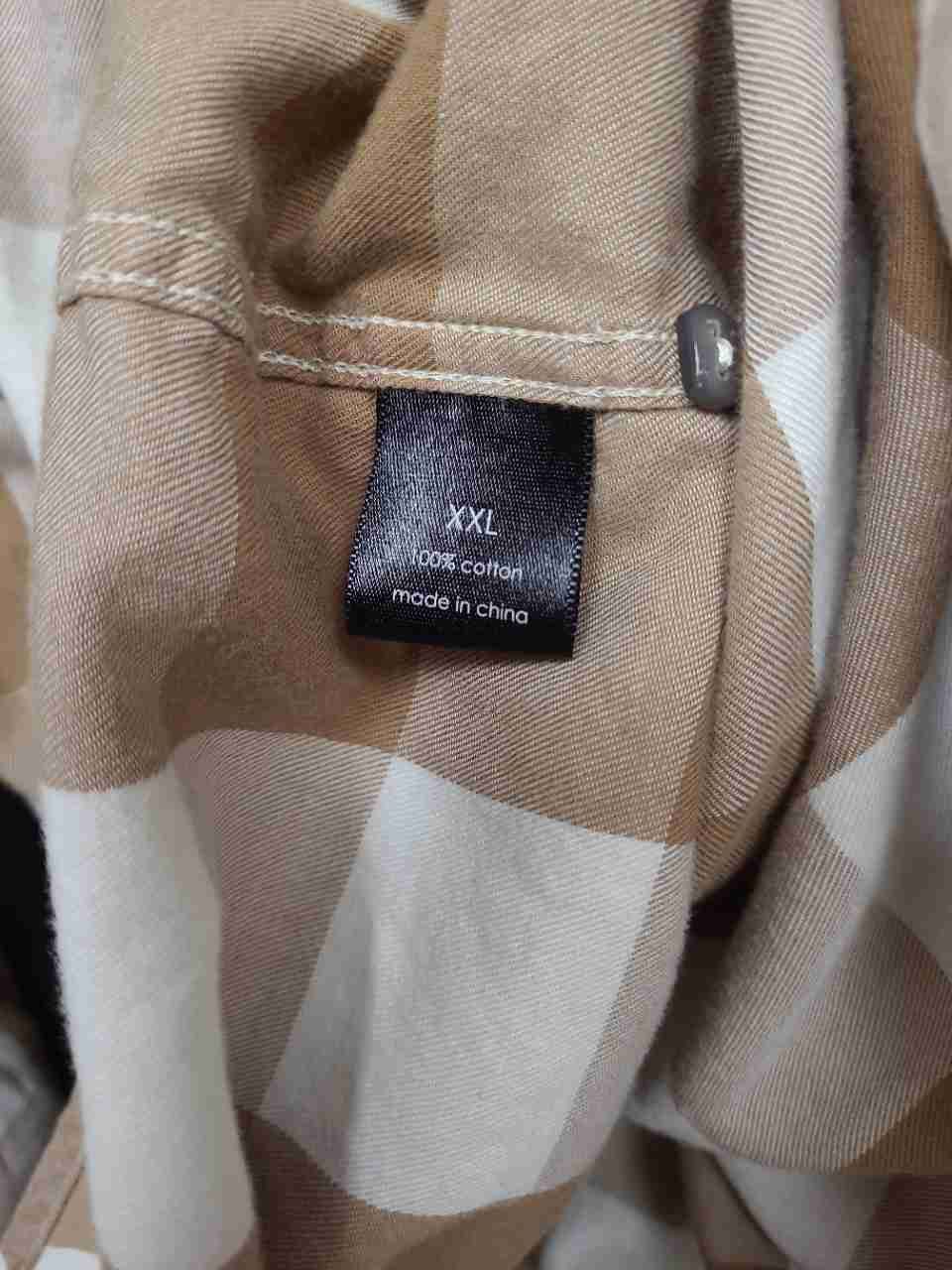 Sean John Men's Custom Fit Tan White Gingham Check Button Down Shirt Sz XXL
