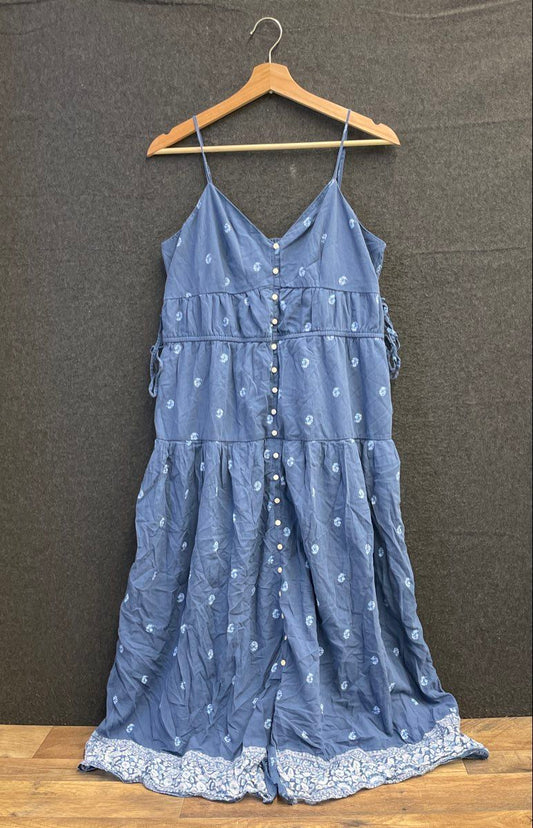 American Eagle Women's Blue Floral Button Front Tiered Maxi Dress Sz L