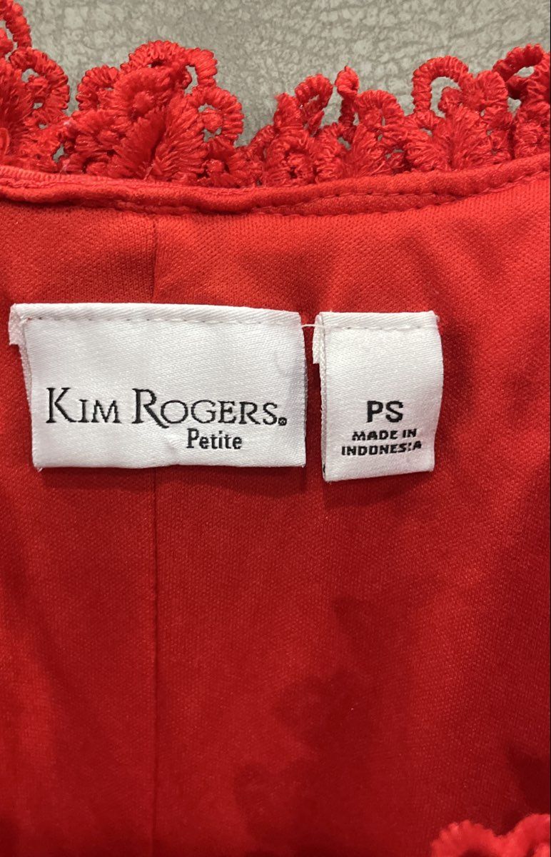 Kim Rogers Women's Red Lace Ruffle Neckline Sleeveless Petite Dress Sz PS