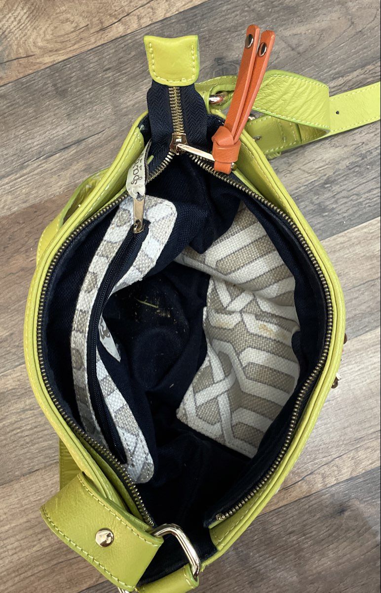 Spartina 449 Green Linen Leather Daufuskie Island Crossbody Bag Gold Hardware