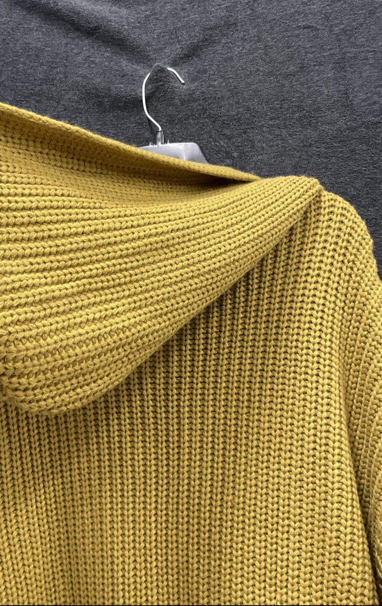 Oli & Hali Women's Mustard Yellow Chunky Knit Hooded Duster Sweater Sz L NWT