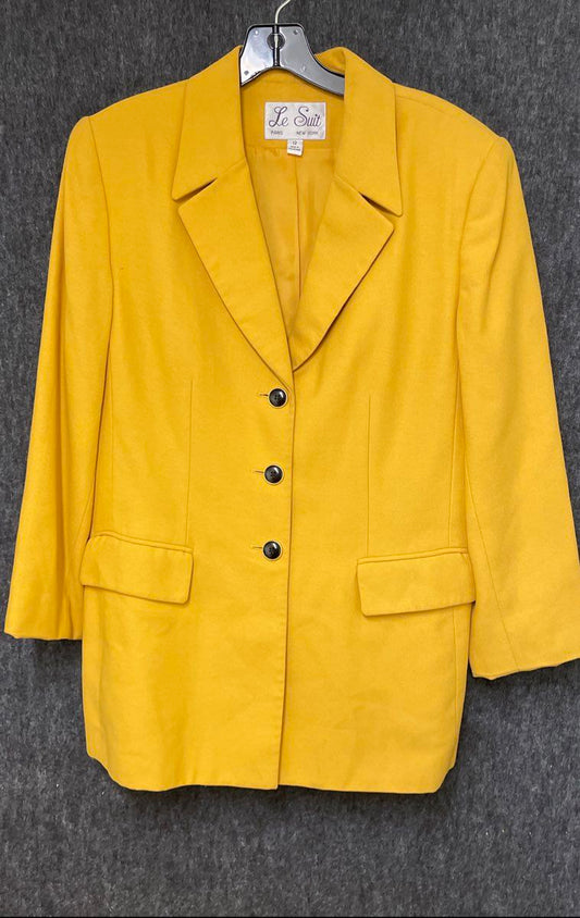 Vintage 90s Le Suit Women's Yellow 3-Button Longline Blazer Jacket Size 12