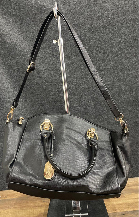 Brangio Black Leather Saffiano Satchel Shoulder Bag Crossbody Gold Hardware